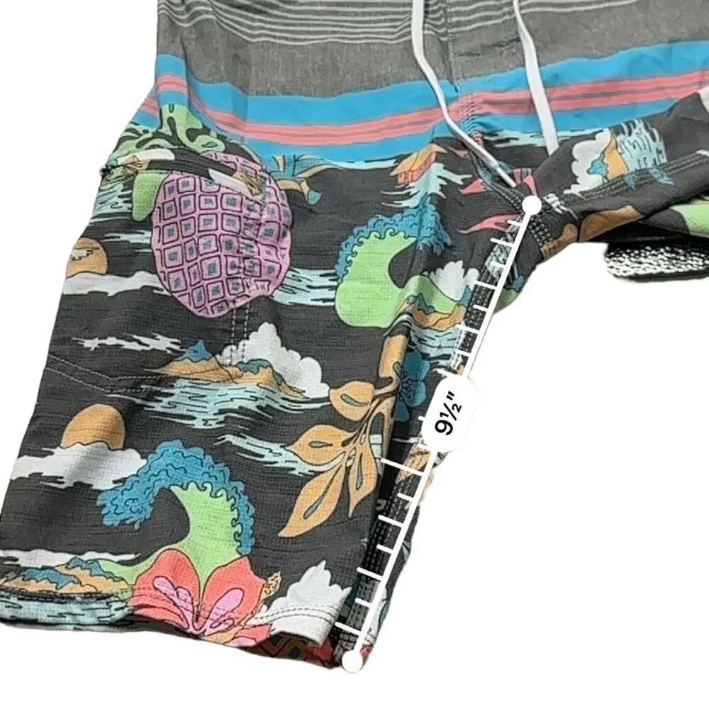 Nauset Surf Gray Multicolor Tropical‎ Floral Palm Tree Print Swim Trunks Sz 27